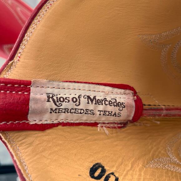 Rios of Mercedes Red Western Ostrich Orange Leather Square Toe Cowboy Boots 7B - Picture 14 of 16